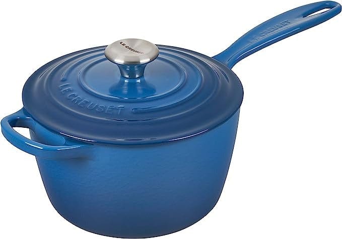 Le Creuset 2.25 Quart Enameled Cast Iron Sauce Pan with Lid - Multiple Colors (Marseille, Cerise, Flame) - Perfect for Soups, Sauces & Slow Cooking