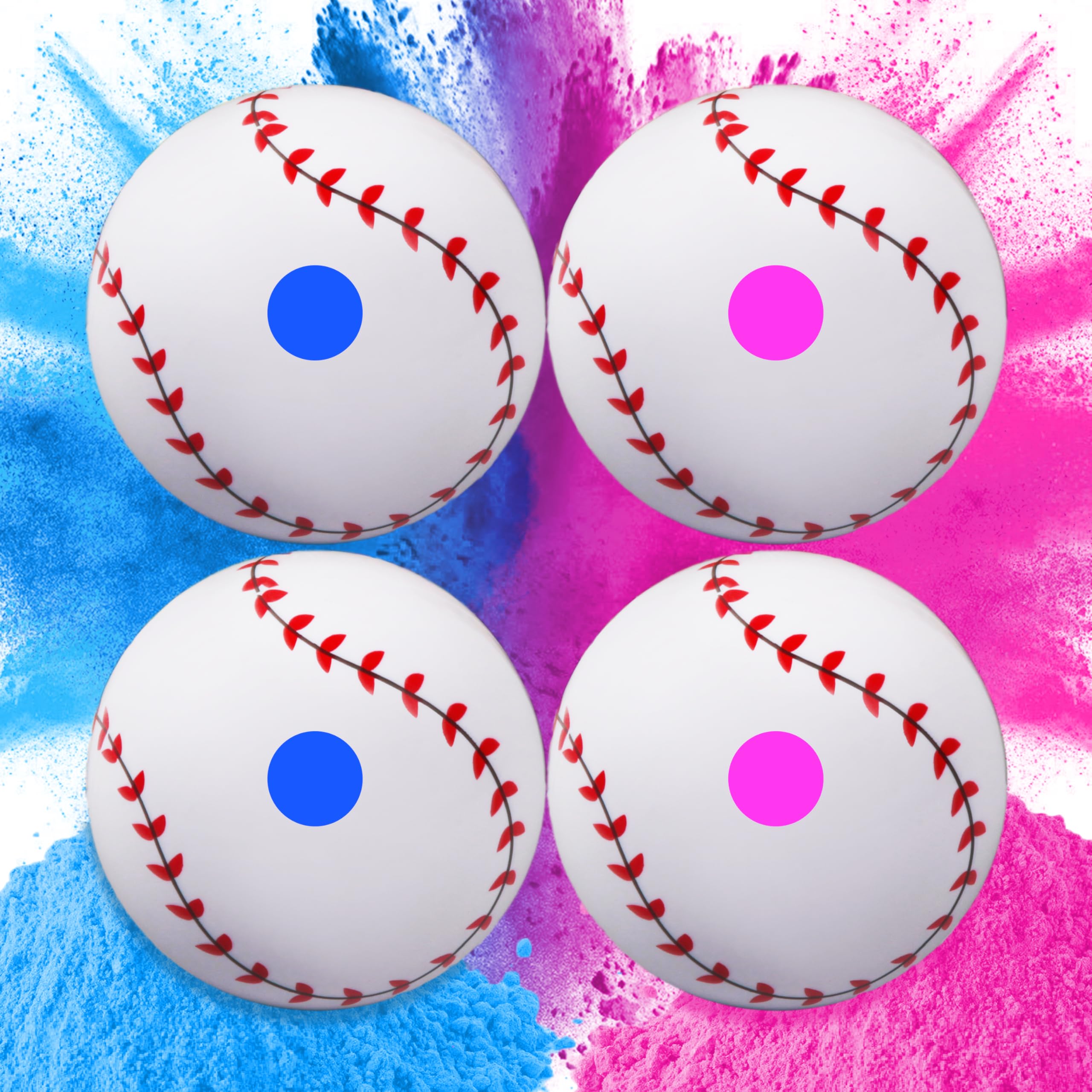 ARELUX Gender Reveal Baseball Kit - 4 Color Powder Exploding Balls with Great Smoke Effect for Baby Boy or Girl Gender Reveal Parties | Perfect for Baseball Themed Baby Showers, Gender Announcements & Celebration Events