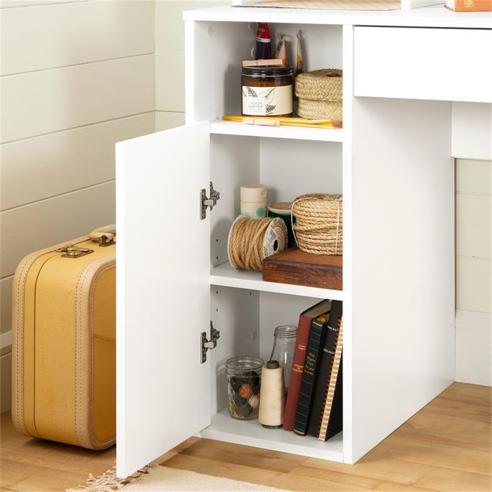 Pemberly Row Contemporary Craft Table - Multipurpose Craft Station with Compact Design, Sewing Desk with Drawers and Shelves, White - Perfect for DIY Projects, Sewing, Scrapbooking & Home Office Workspace