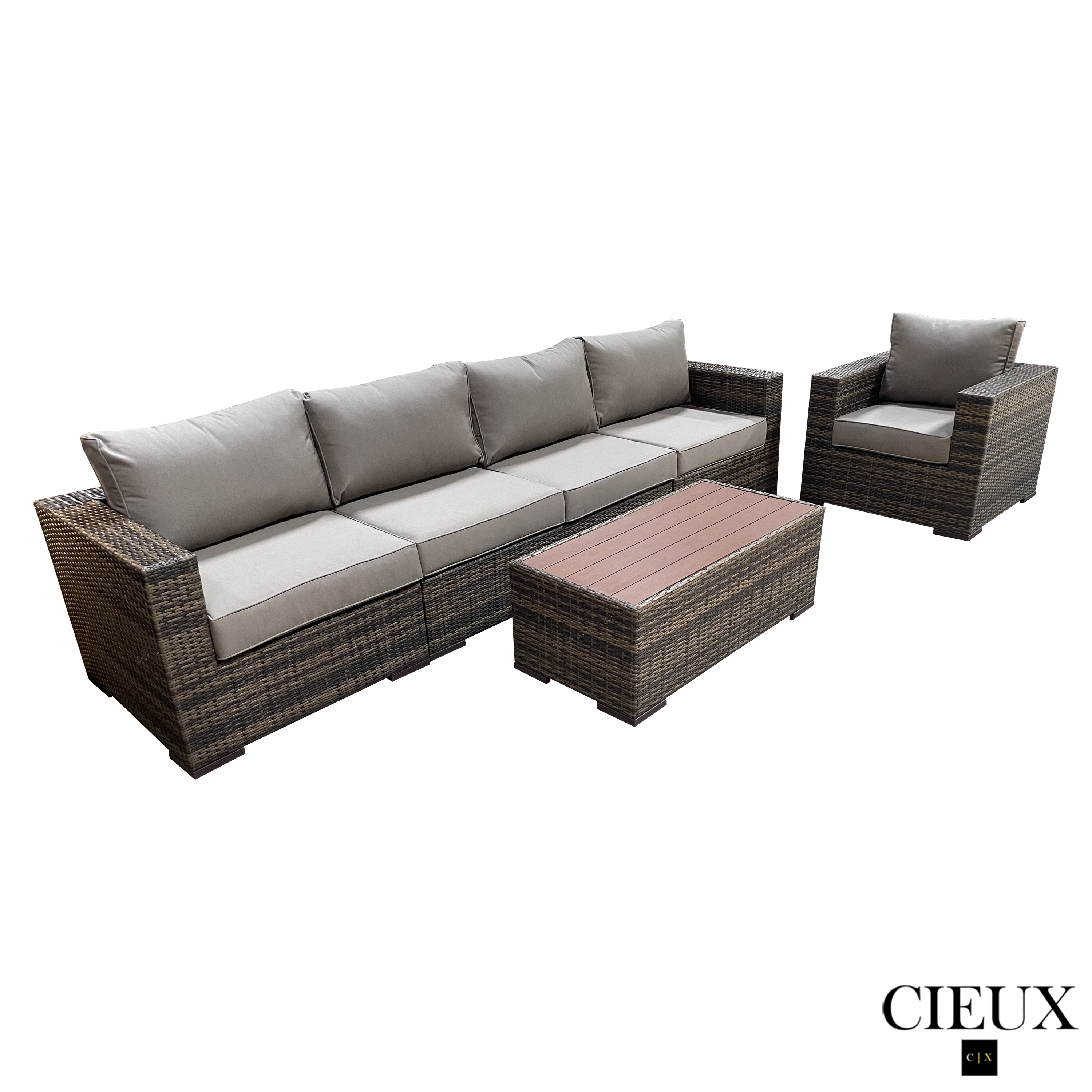 Brown Wicker Patio Furniture Set - 3-Piece Outdoor Sofa, Club Chair & Coffee Table with Sunbrella Taupe Cushions | Durable All-Weather Rattan Living Room Set for Backyard, Poolside & Garden Relaxation