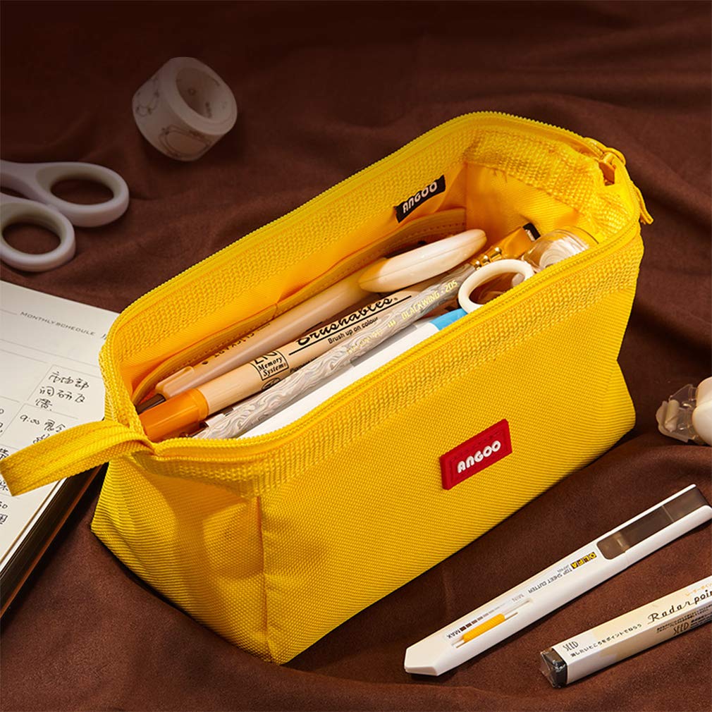 iSuperb Large Capacity Pencil Case - Portable Zipper Pencil Pouch Organizer for School, Office & Travel - Storage Bag for Pens, Cosmetics & Makeup Accessories (Yellow) - Perfect for Students, Artists & Professionals
