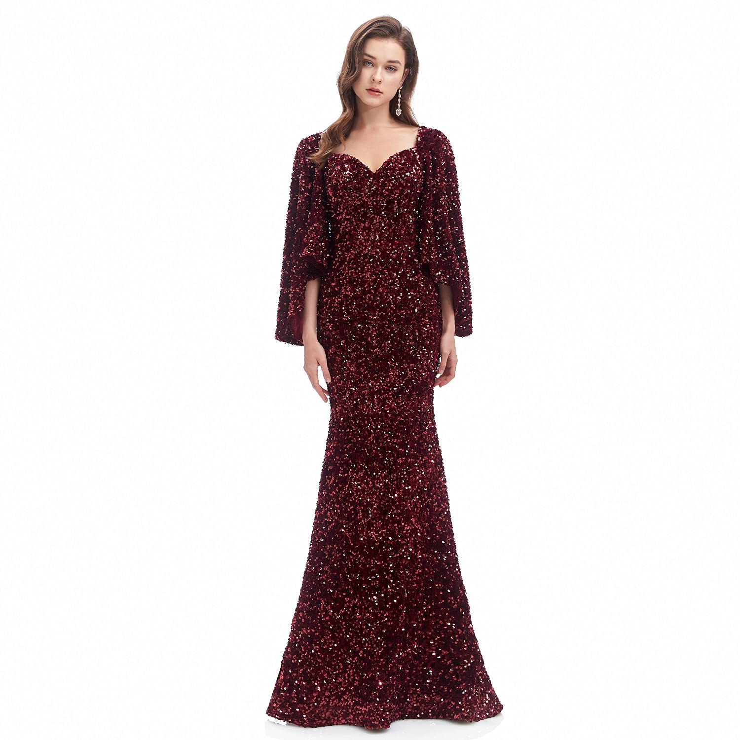Engerla Sexy Long Sleeve Mermaid Party Dress - Black Sequins Lace Evening Gown for Women, Formal Maxi Dress for Prom, Wedding, Cocktail Party & Special Occasions