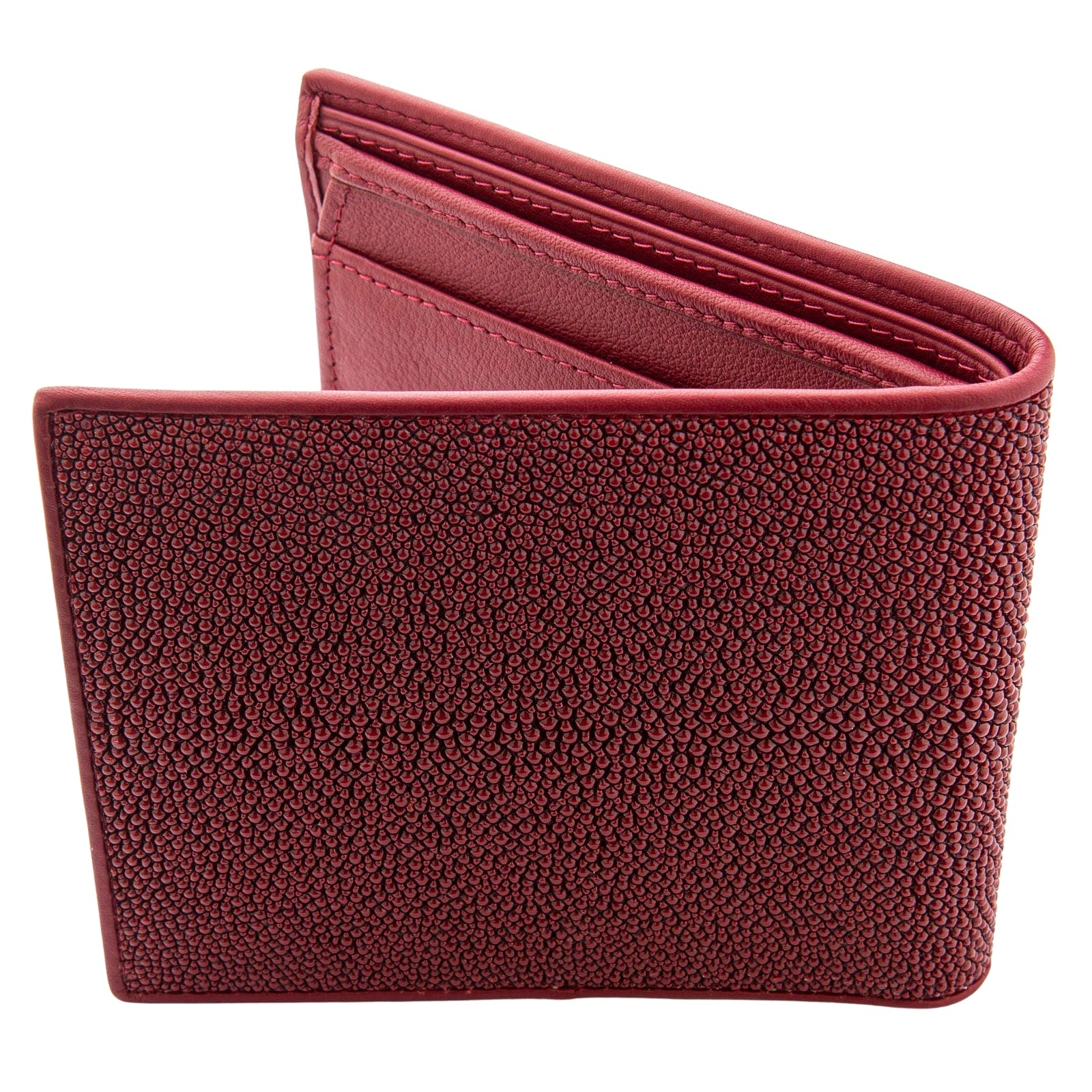 Genuine Stingray Leather Wallet for Men - Red Burgundy Luxury Slim Bifold RFID Blocking - Perfect for Business, Travel & Everyday Use