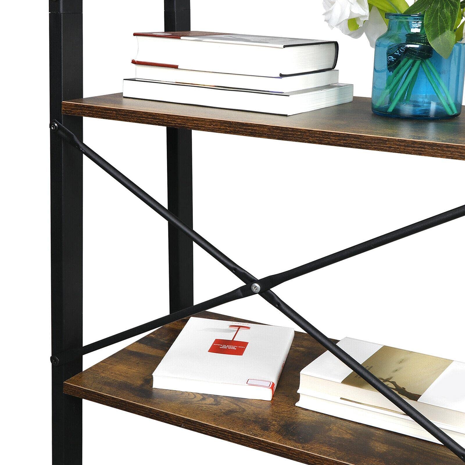 4-Tier Ladder Shelf - Wooden Bookshelf & Storage Rack for Books, Plants, Decor | Space-Saving Organizer for Living Room, Bedroom, Office & Closet | Modern Bookcase & Flower Stand with Adjustable Shelves