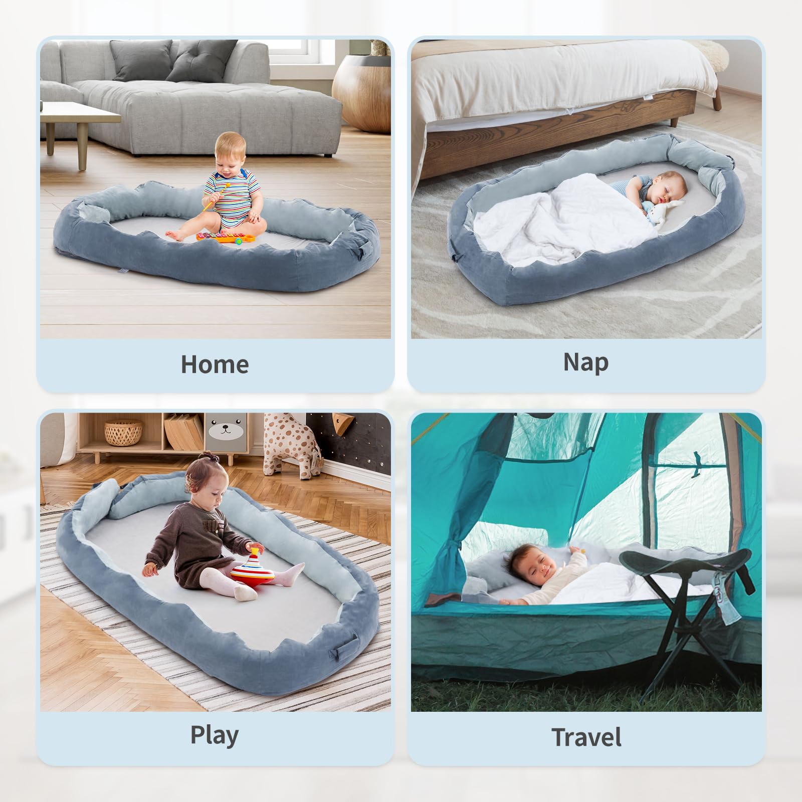 MOOITZ Toddler Travel Bed - Detachable Floor Bed with Mattress, Foldable & Portable for Kids - Perfect for Napping, Camping, Travel, Daycare & Home Use
