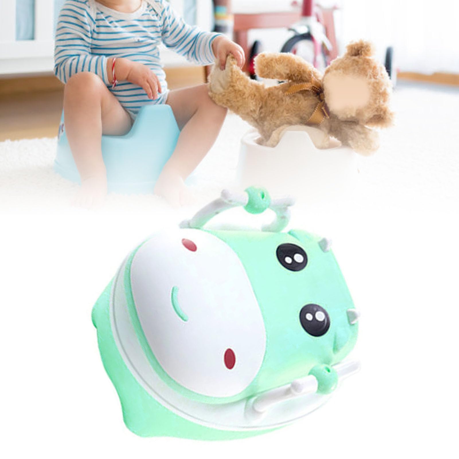 **Green Non-Slip Detachable Toddler Potty Training Toilet with Brush – Gender Neutral Baby Potty for Boys & Girls – Ideal for Home, Travel & Daycare Use**