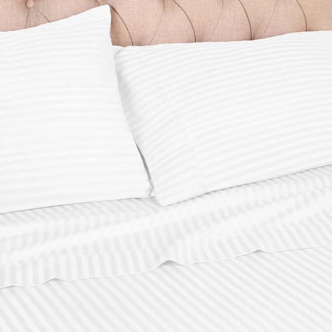 Premium Egyptian Cotton 300 Thread Count Pillowcase Set - 2 Piece Striped Bedding for Luxury Hotels & Home Decor