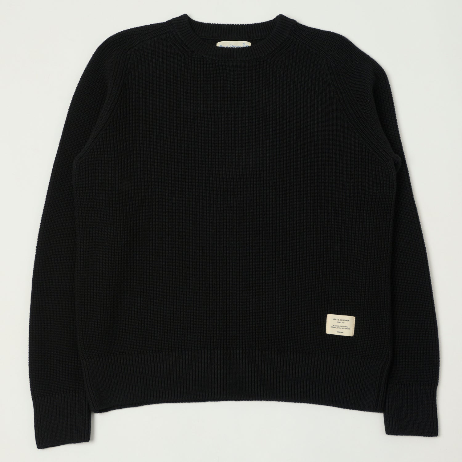 Merz b. Schwanen CC02 Organic Cotton Pullover Knit Sweater for Men - Soft & Breathable Deep Black Crewneck Sweater - Perfect for Casual Wear, Layering & Cold Weather