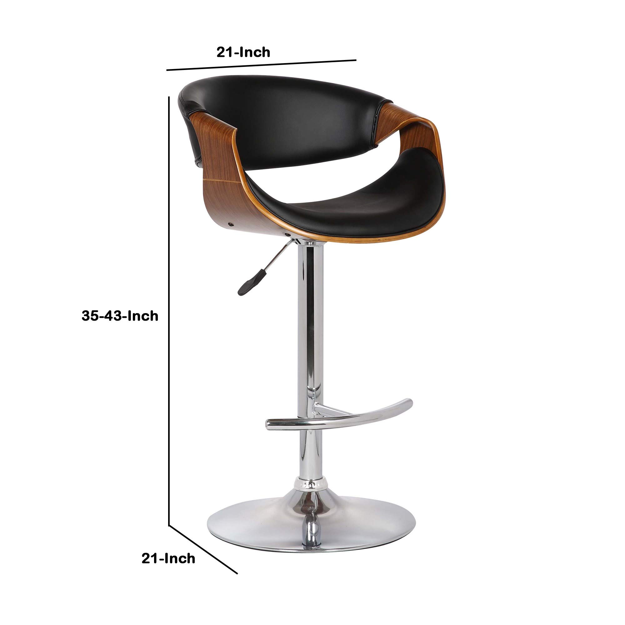 Benjara Adjustable Bucket Seat Barstool with Wooden Support - Black & Brown Bar Stool for Kitchen Island, Breakfast Nook, and Home Bar - Comfortable Counter Height Stool with Footrest
