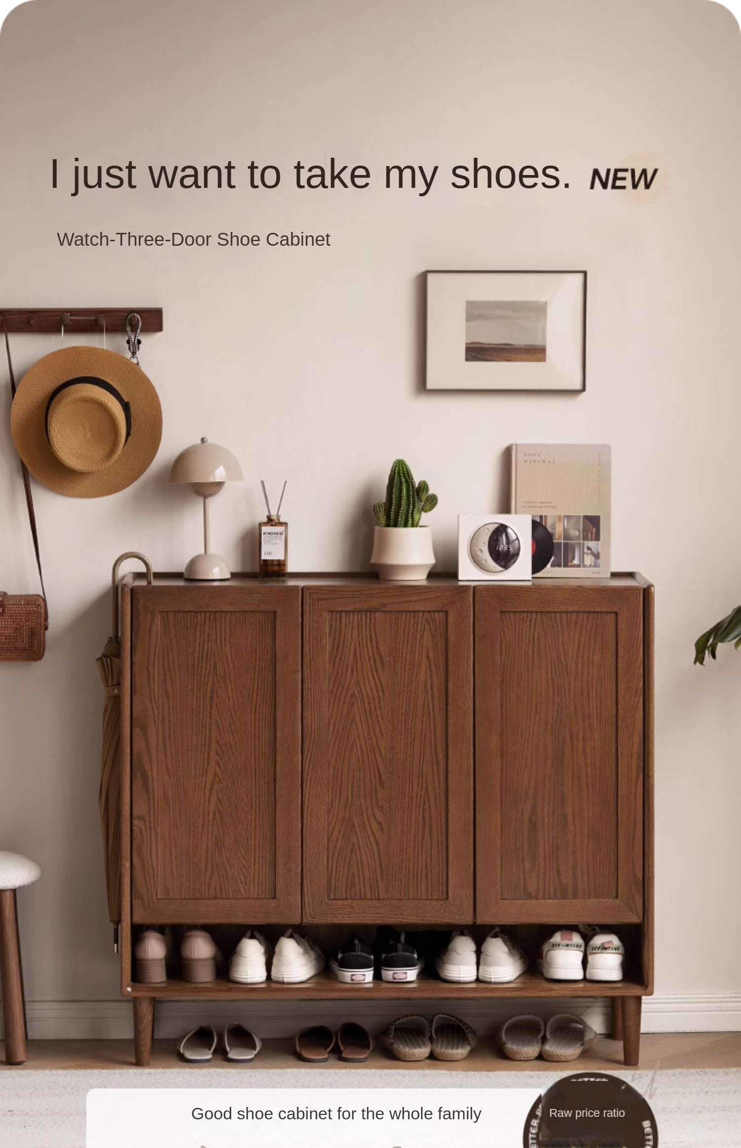 Solid Oak Wood Shoe Storage Cabinet - Large Capacity Entryway Organizer for Shoes, Boots & Accessories | Perfect for Hallway, Closet & Mudroom Organization