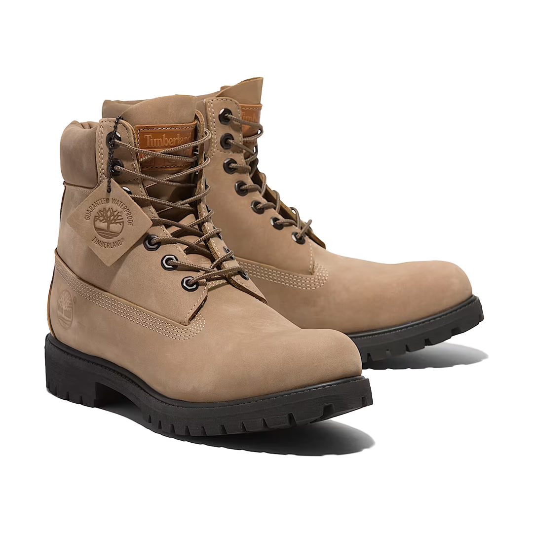 Premium 6 Inch Waterproof Boots - Medium Beige Nubuck Leather - Ideal for Hiking, Outdoor Work & Winter Weather
