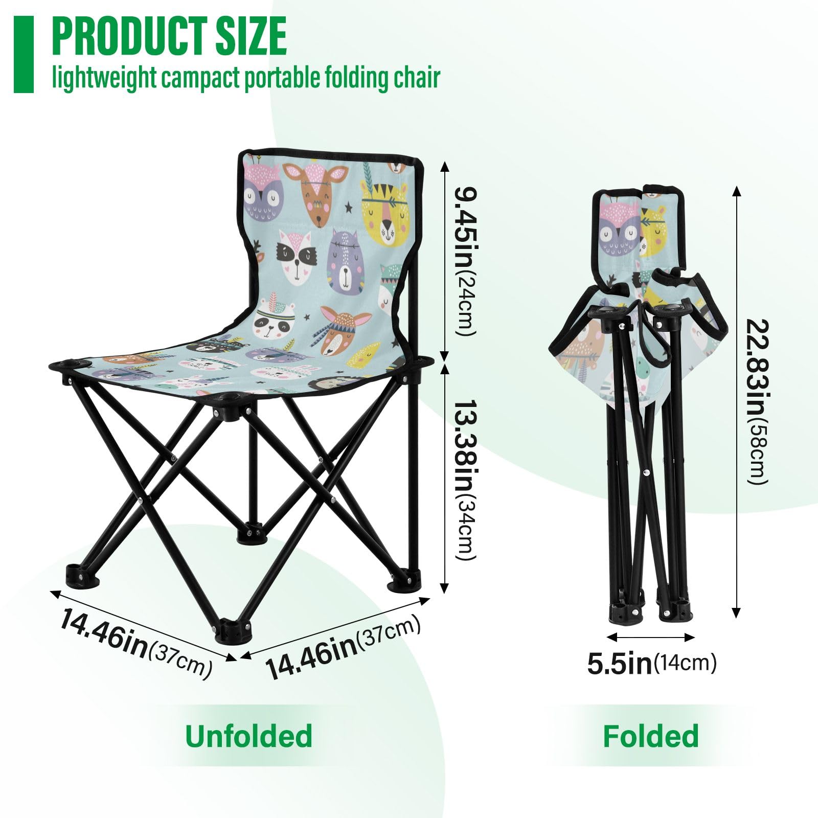 Portable Camping Folding Chairs - Lightweight Foldable Outdoor Chairs for Backpacking, Fishing & Picnics | Compact Boho Style with Tribal Animal Print | Perfect for Beach, Camping & Backyard Relaxation