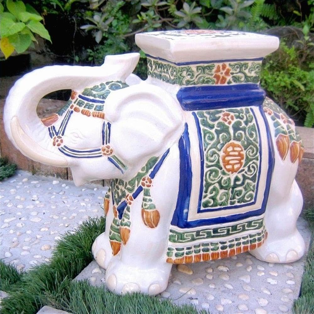 Large Porcelain Elephant Stool - Handcrafted Decorative Furniture Piece for Home & Garden | Perfect for Boho Decor, Living Room Accent, or Outdoor Patio Seating