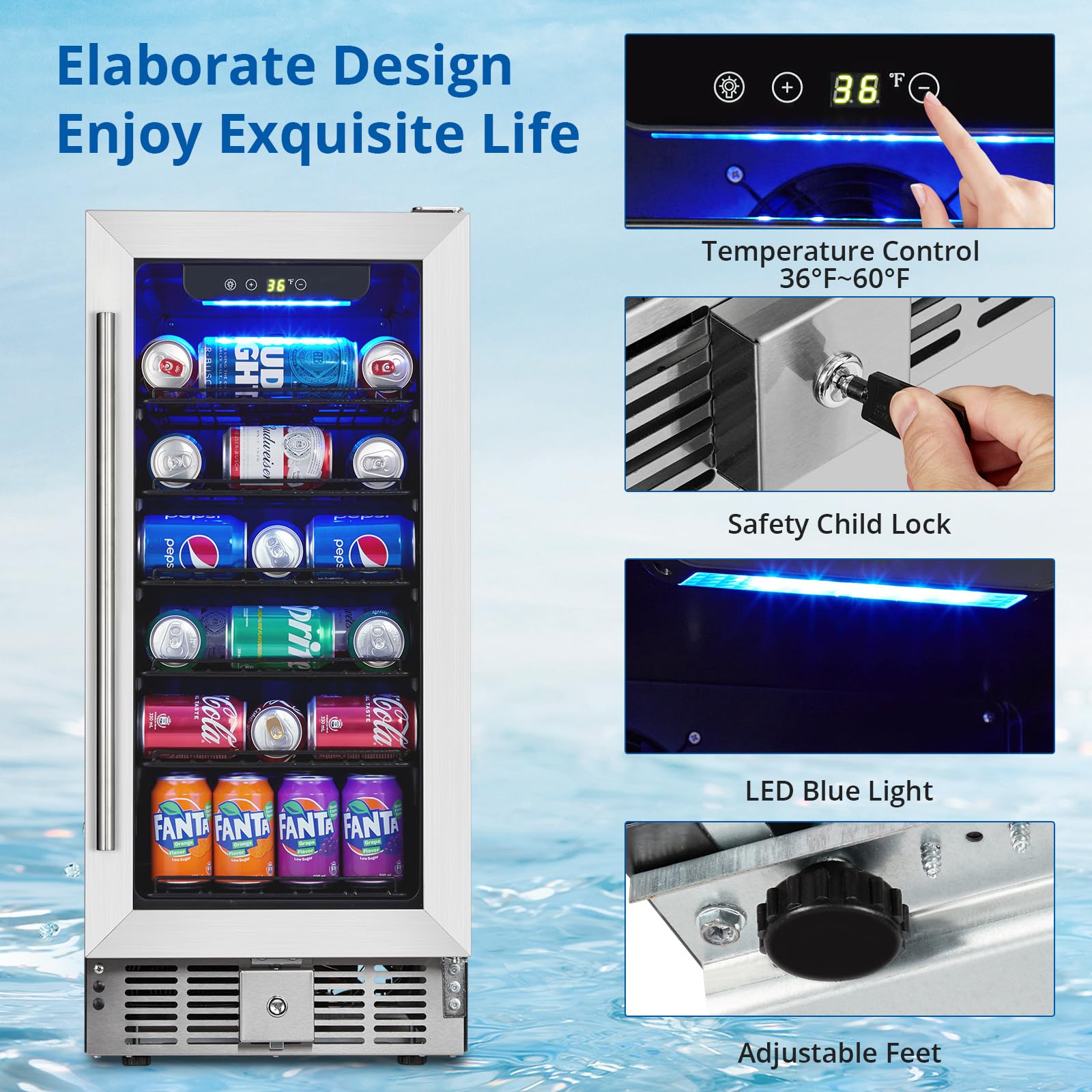 GARVEE 3.2 Cu.ft Mini Beverage Refrigerator - 115 Can Capacity, Adjustable Temperature 36-60°F with Lock - Perfect for Home, Office, Bar, and Party Drink Storage