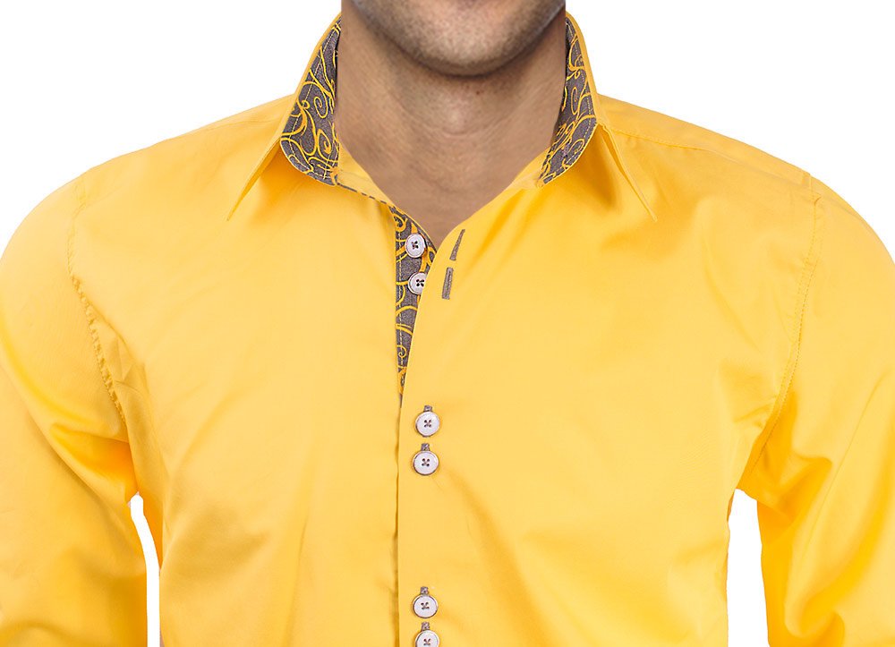 Premium Bright Yellow & Grey Contrast Designer Dress Shirts for Men - Made in USA - Perfect for Business Meetings & Formal Events