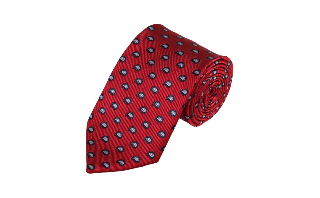 Stylish Grey, Black & Crimson Red Paisley Woven Silk Necktie for Men - Perfect for Weddings, Business Meetings & Formal Events
