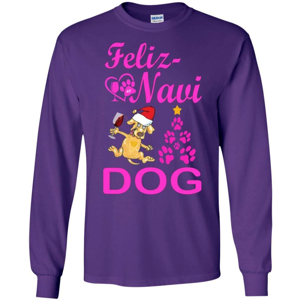 Feliz Navi Dog Christmas Long Sleeve Cotton T-Shirt for Women - Soft Holiday Graphic Tee - Perfect for Gifts, Parties & Festive Outfits