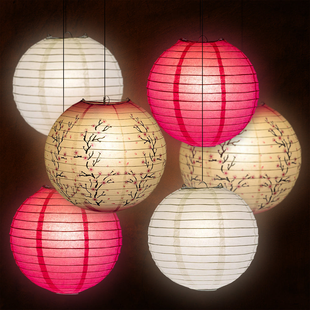 14 Pink Cherry Blossom 6pc Paper Lanterns for Party Decorations - Japanese Spring Festival, Wedding, Baby Shower & Home Decoration