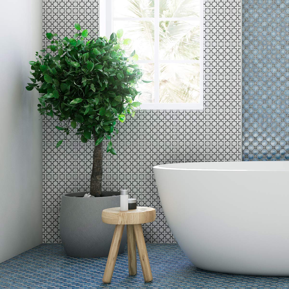 Self-Adhesive Cement Tile Stickers - 60 Pack 20x20cm Waterproof Peel & Stick Wall Decals for Bathroom, Kitchen Backsplash, Laundry Room & Home Decor - Easy DIY Wall Tile Alternative