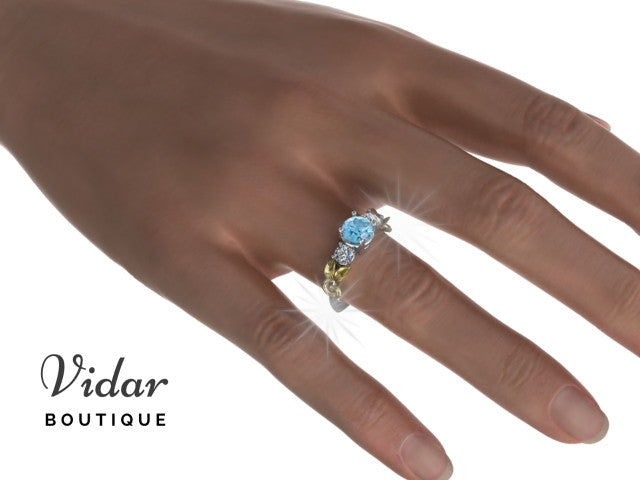 Exquisite 3 Stone Aquamarine Engagement Ring for Women - Vintage Inspired Blue Gemstone Wedding Band - Perfect for Proposals, Anniversaries & Romantic Occasions