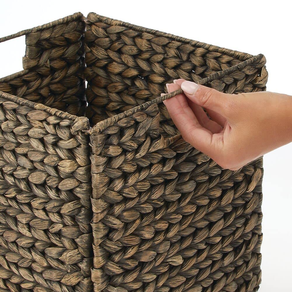 mDesign Natural Woven Hyacinth Cube Storage Basket with Handles - 4 Pack Black Wash Organizer for Kitchen, Pantry & Cubby Units | Perfect for Snacks, Small Appliances & Home Organization | Space-Saving Cabinet & Shelf Storage Solution