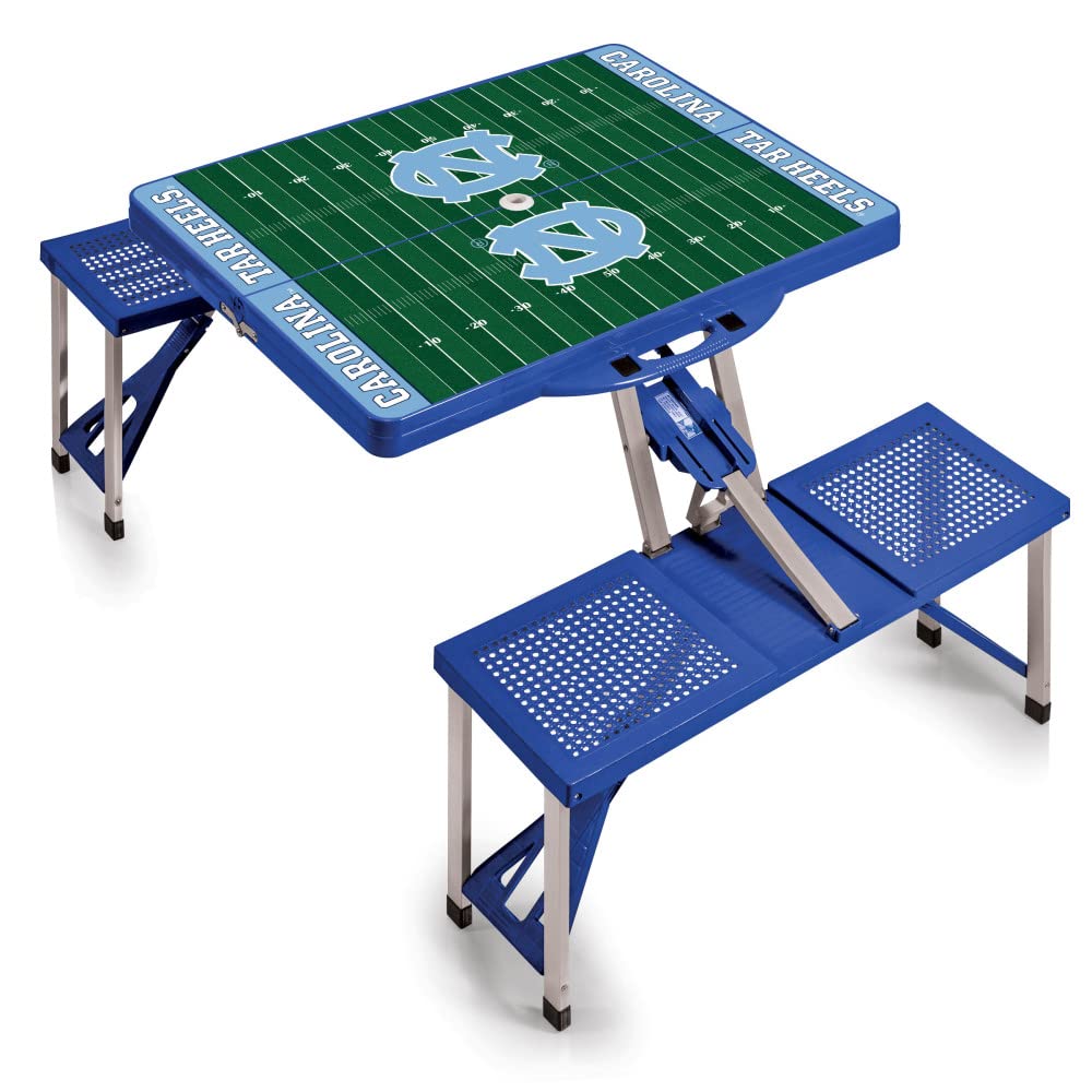 PICNIC TIME NCAA North Carolina Tar Heels Folding Picnic Table - Portable Camping Table with Umbrella Hole - Outdoor Dining & Tailgating Essentials for Beach, Park, and Backyard Gatherings