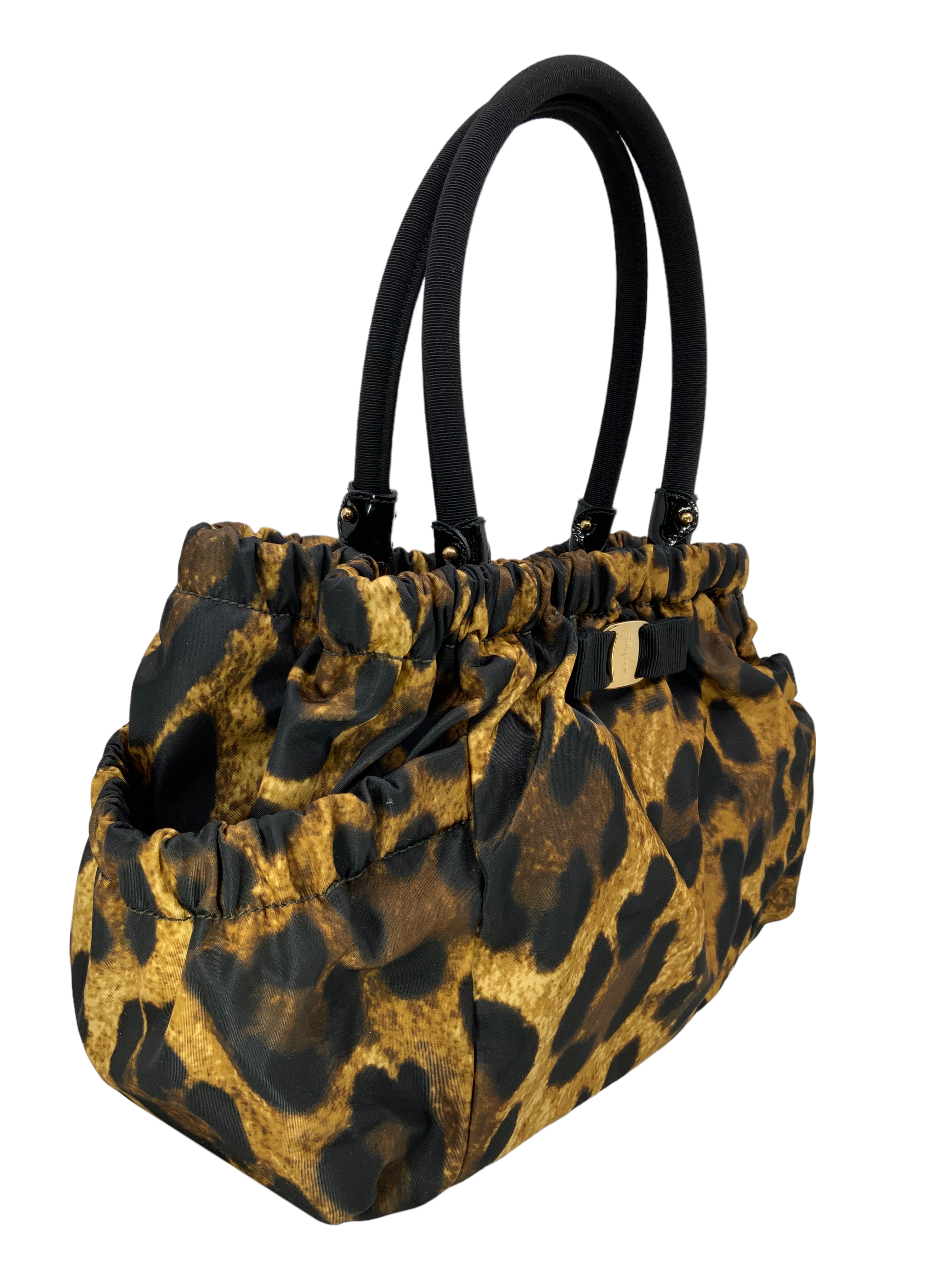 Salvatore Ferragamo Nylon Patent Leather Trim Vara Bow Tote Bag for Women | Luxury Designer Handbag | Perfect for Work, Travel & Everyday Use