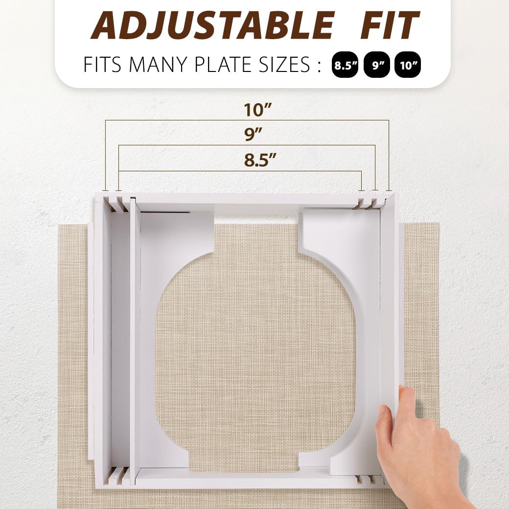 Adjustable Under Cabinet Paper Plate Holder & Organizer - Fits 8, 8.5, 9 & 10 Inch Plates - White - Perfect for Kitchen Counter Storage & Party Serving
