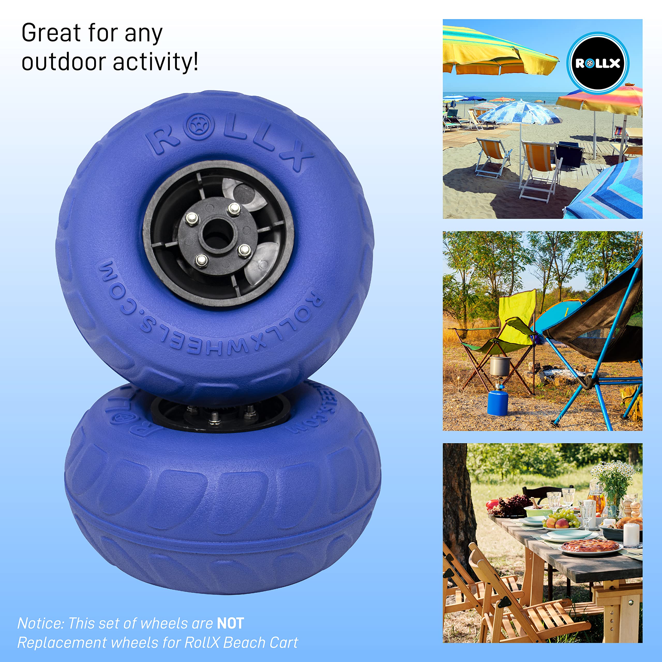 RollX 9-Inch Balloon Beach Wheels Set - Heavy Duty Sand Wheels for Beach Carts, Coolers & Wagons - Perfect for Sandy Terrain, Shoreline & Outdoor Adventures