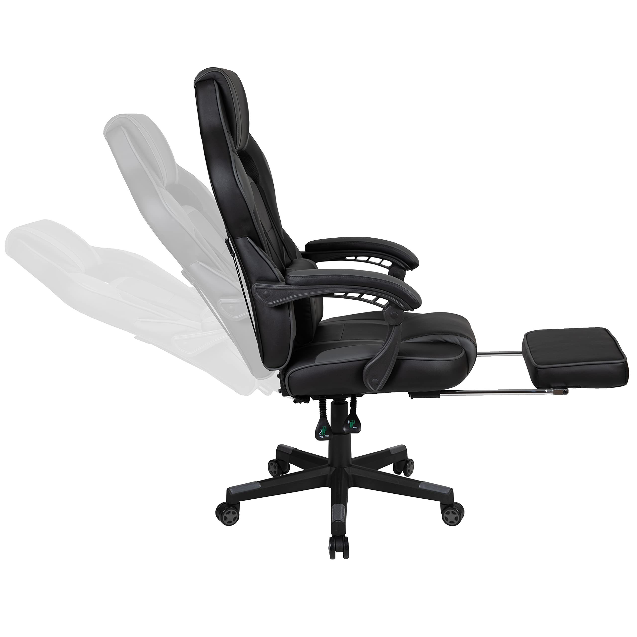 Flash Furniture Optis Black Gaming Desk with Cup Holder, Headphone Hook & Monitor Stand - Ergonomic Gaming Chair with Reclining Back, Adjustable Arms & Footrest - Perfect for PC Gaming, Streaming & Home Office Setup