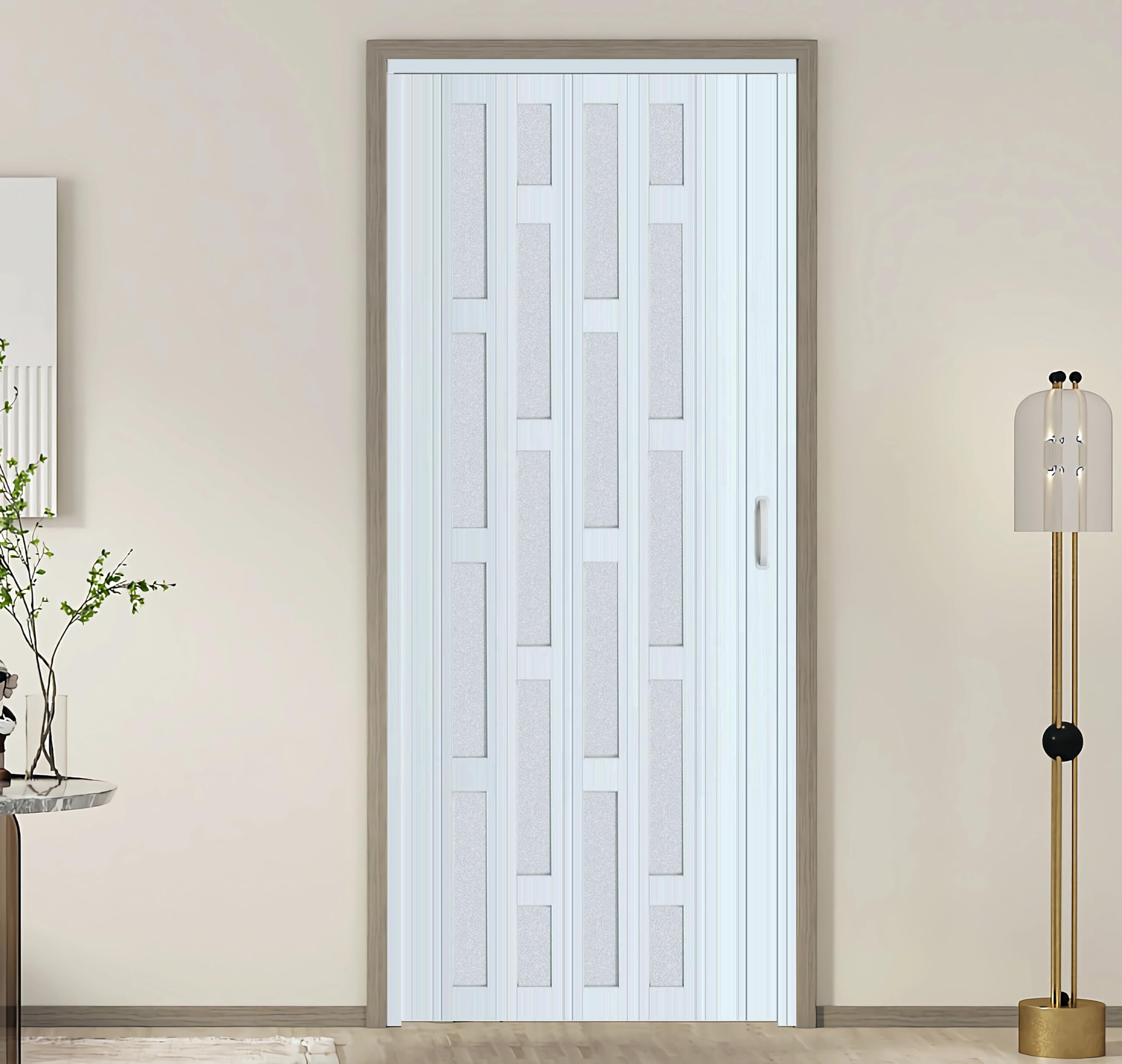 36x80 Inch White PVC Interior Accordion Door - DIYHD Multifold Sliding Closet Door with Installation Hardware | Space-Saving Solution for Bedrooms, Laundry Rooms & Small Apartments