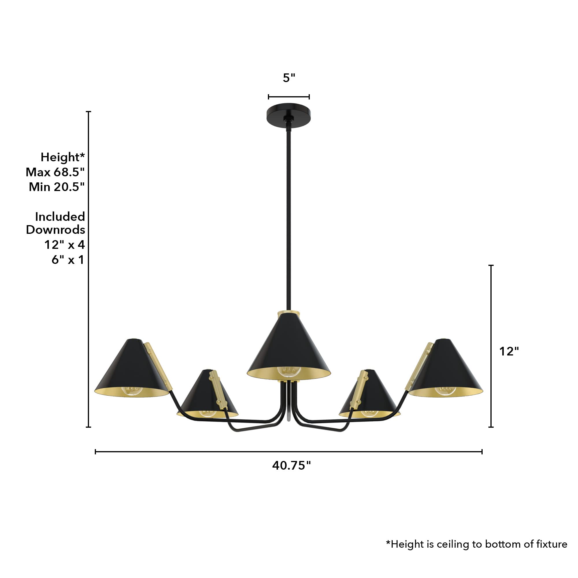 Hunter Fan Company 19195 Grove Isle 5-Light Matte Black Chandelier - Modern Ceiling Light Fixture for Dining Room, Bedroom, or Living Room Decor
