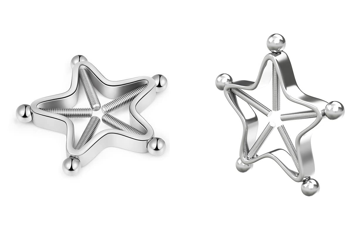 2Pcs Stainless Steel Pentagram Nipple Rings - Adjustable Fake Nipple Shield Body Jewelry for Women & Men | Gothic Piercing Accessories for Alternative Fashion & BDSM Scenes