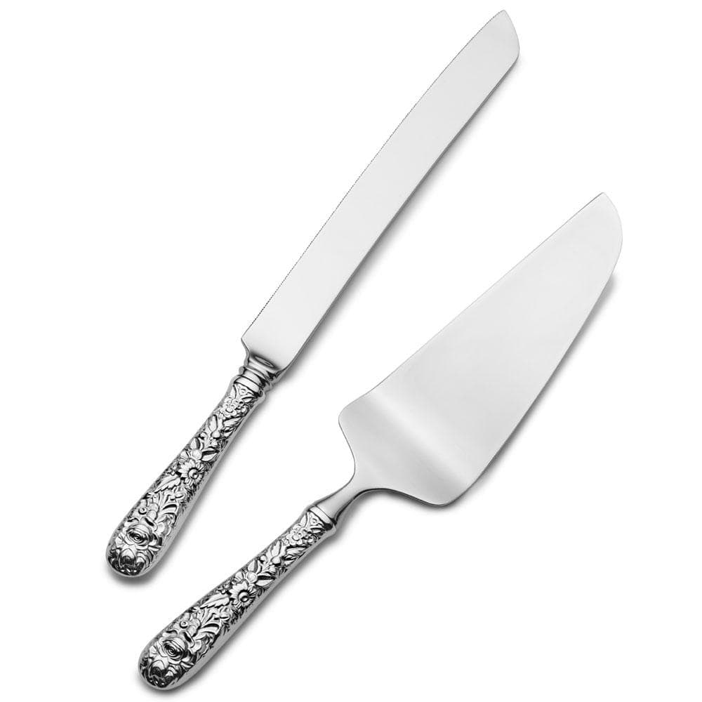 Sterling Silver Wedding Cake Knife and Server Set - Elegant Repousse Design for Wedding Cakes, Anniversary & Special Occasions