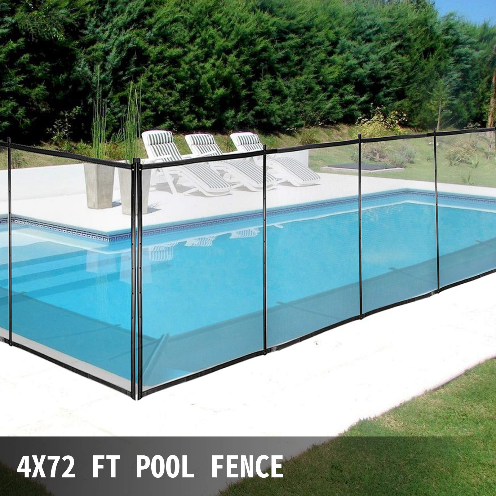 Happybuy 4FT x 72FT Removable Mesh Pool Fence for Inground Pools - DIY Child Safety Fencing, Black Swimming Pool Barrier to Protect Kids & Pets - Perfect for Backyard, Residential & Commercial Pool Safety