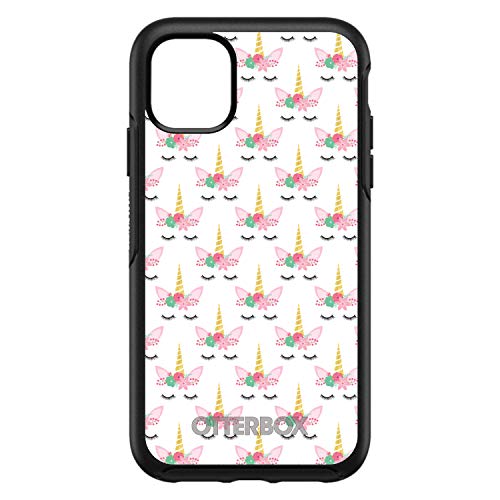 Pastel Unicorn Pattern - White Pink Black On Black Case