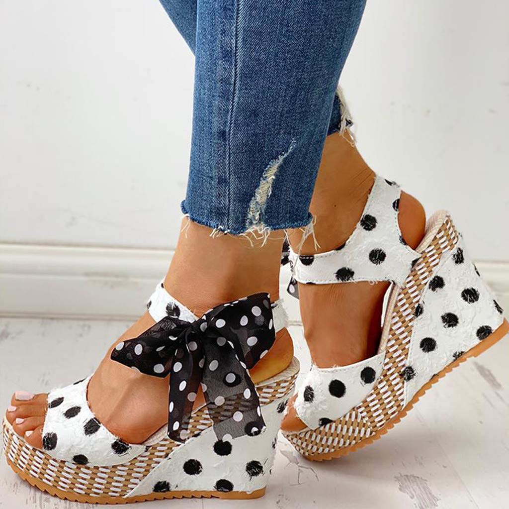 Women's Wide Width Wedge Sandals with Ankle Buckle - 2020 Fashion Summer Beach Sandals, Open Toe Espadrille Platform Shoes for Casual Outings & Vacation Wear