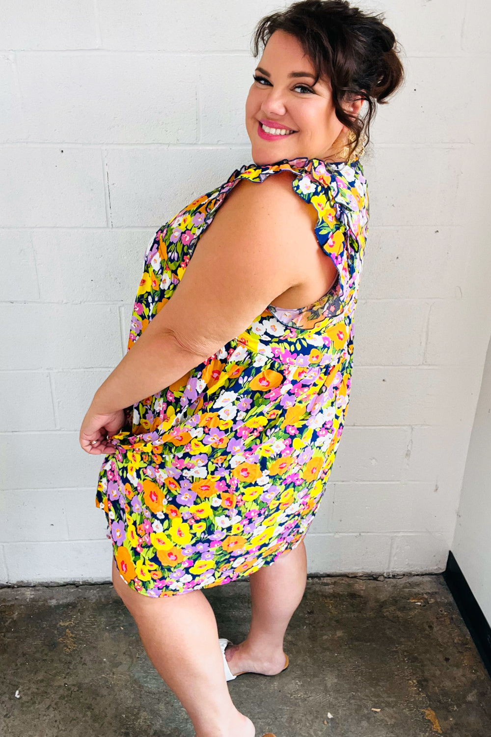 Indigo & Lemon Floral Babydoll Ruffle Dress for Women - Summer Party, Beach Vacation & Date Night Outfit