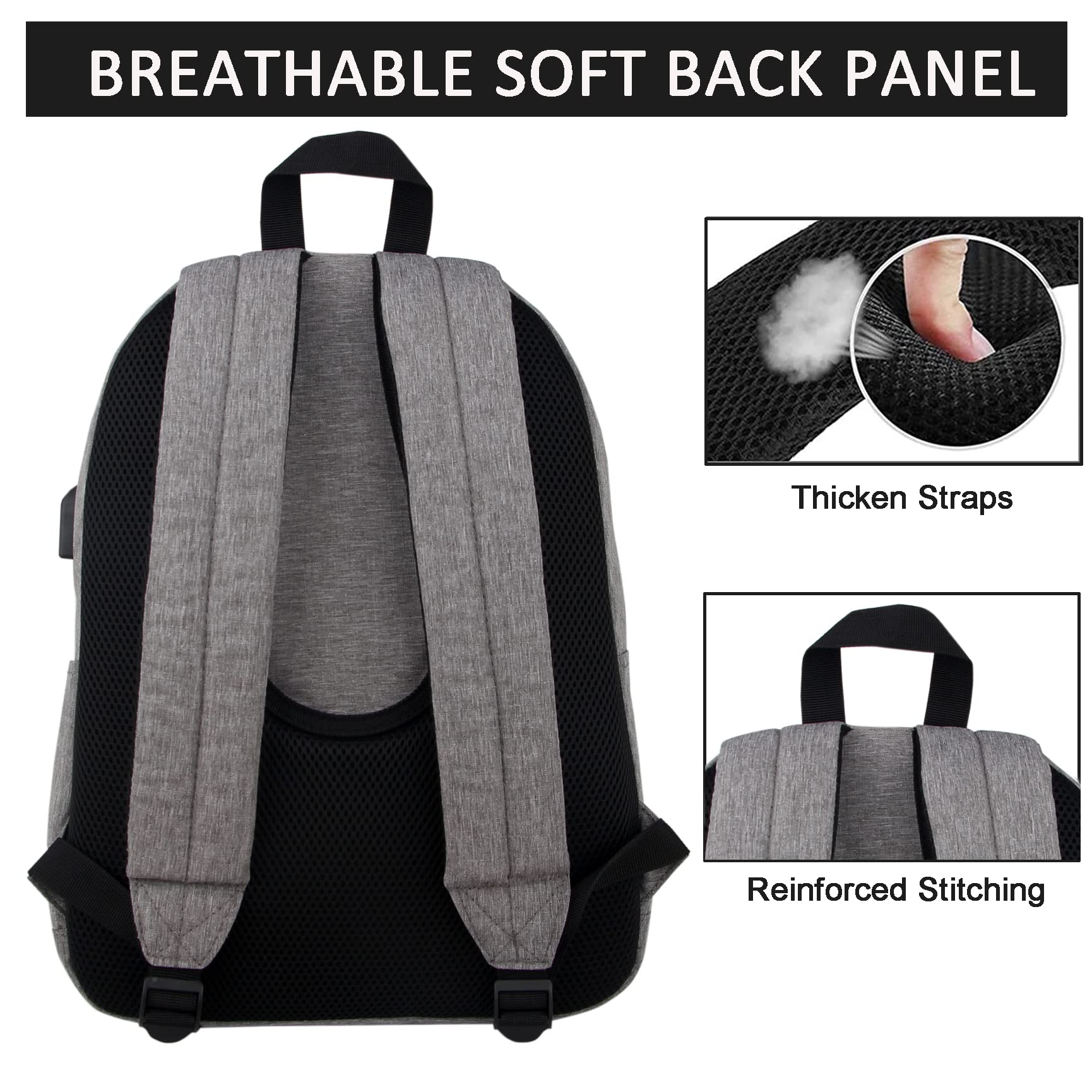 SUPACOOL Lightweight Laptop Backpack with USB Charging Port - Water-Resistant College Backpack for Men & Women (Light Grey) - Perfect for Work, School & Travel