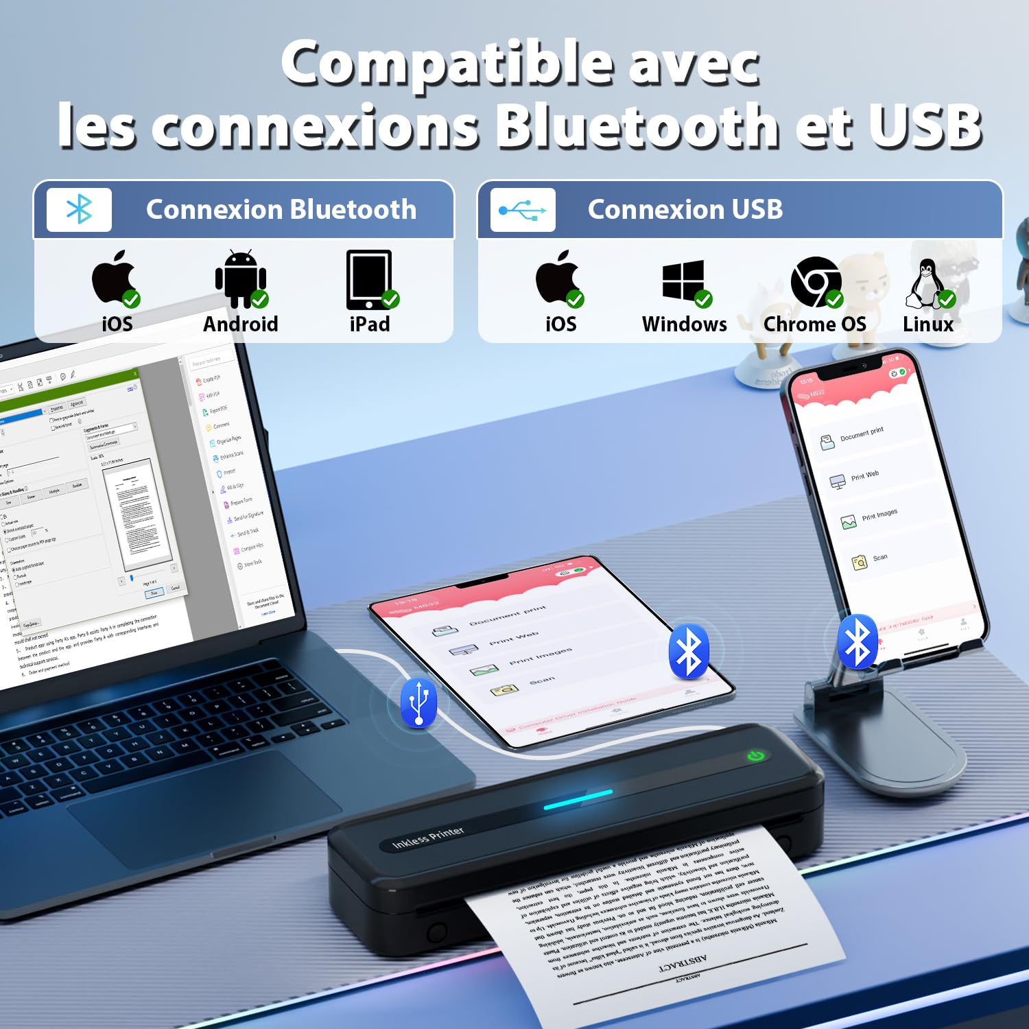 ASPrink M832 Portable Bluetooth Thermal Printer - Compatible with A4/110mm/80mm/53mm/US Thermal Paper - Compact Design for Android & iOS - Black - Perfect for Shipping Labels, Receipts & Barcode Printing