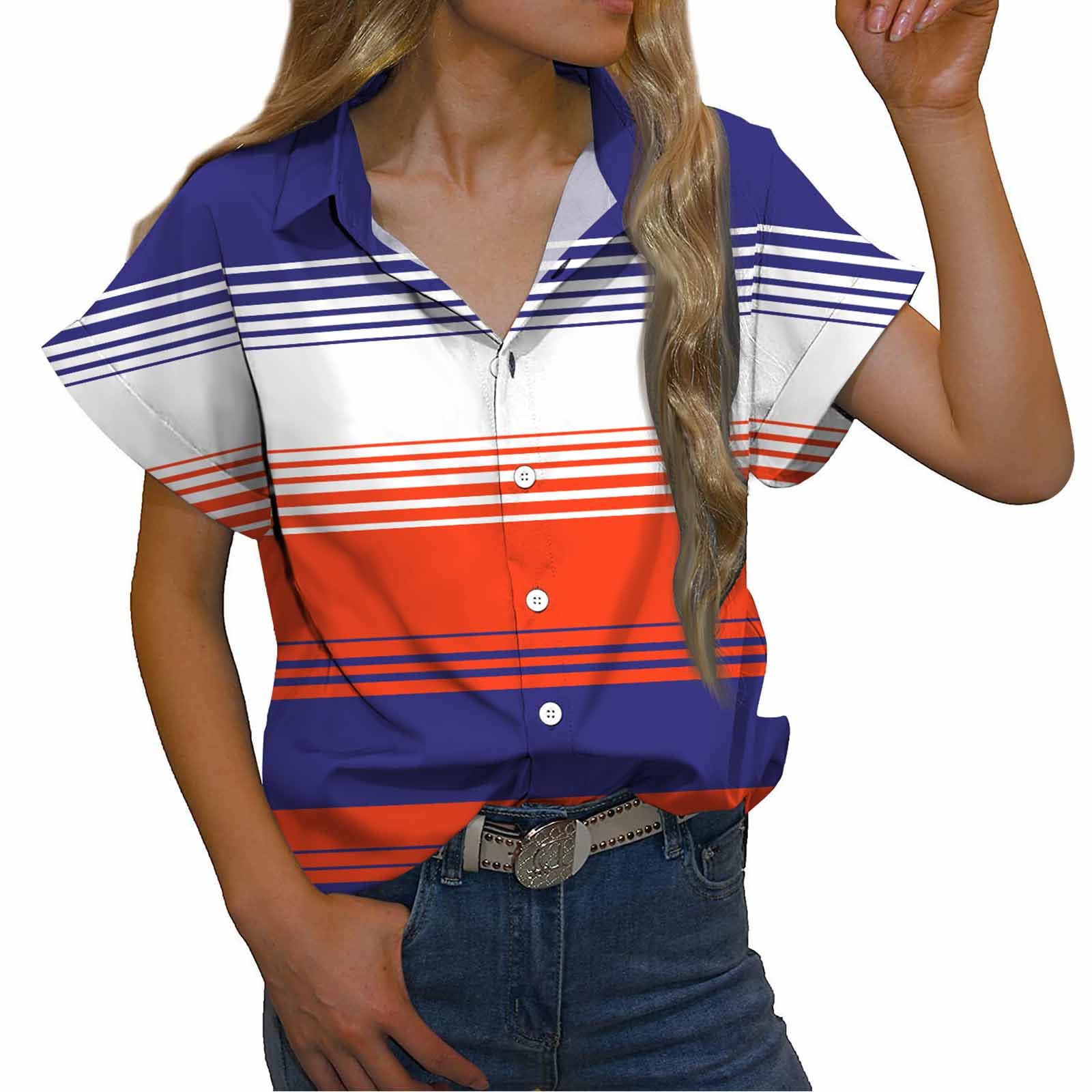 2022 Summer Women's Fashion Tops - Turndown Collar Printed Casual Short Sleeve Blouses | Perfect for Beach Outings, Vacation Wear & Everyday Casual Style