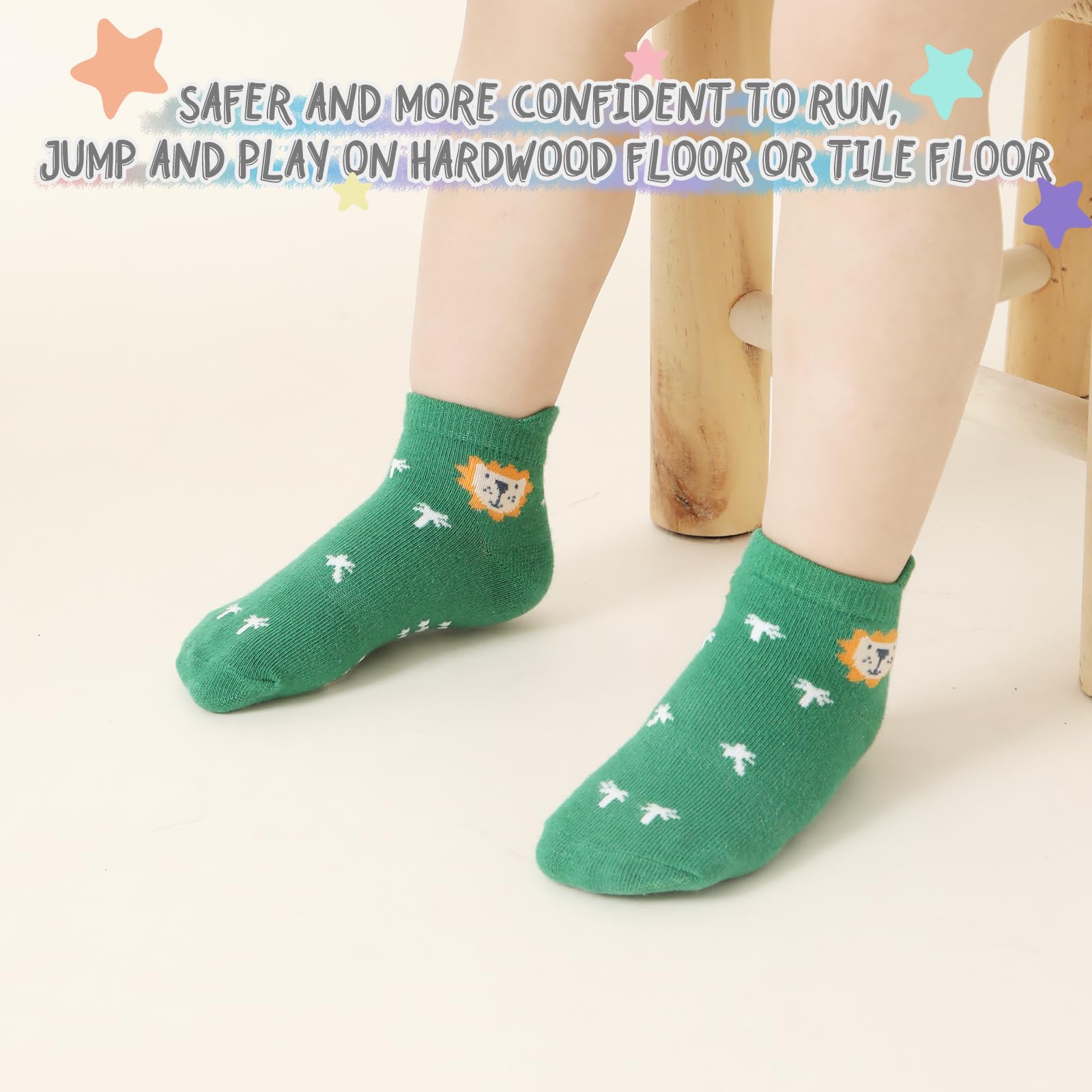 Non-Slip Baby Socks with Grips - 12 Pack Cotton Ankle Socks for Toddlers Boys & Girls - Soft Cute Newborn Socks for Playtime, Daycare & First Steps