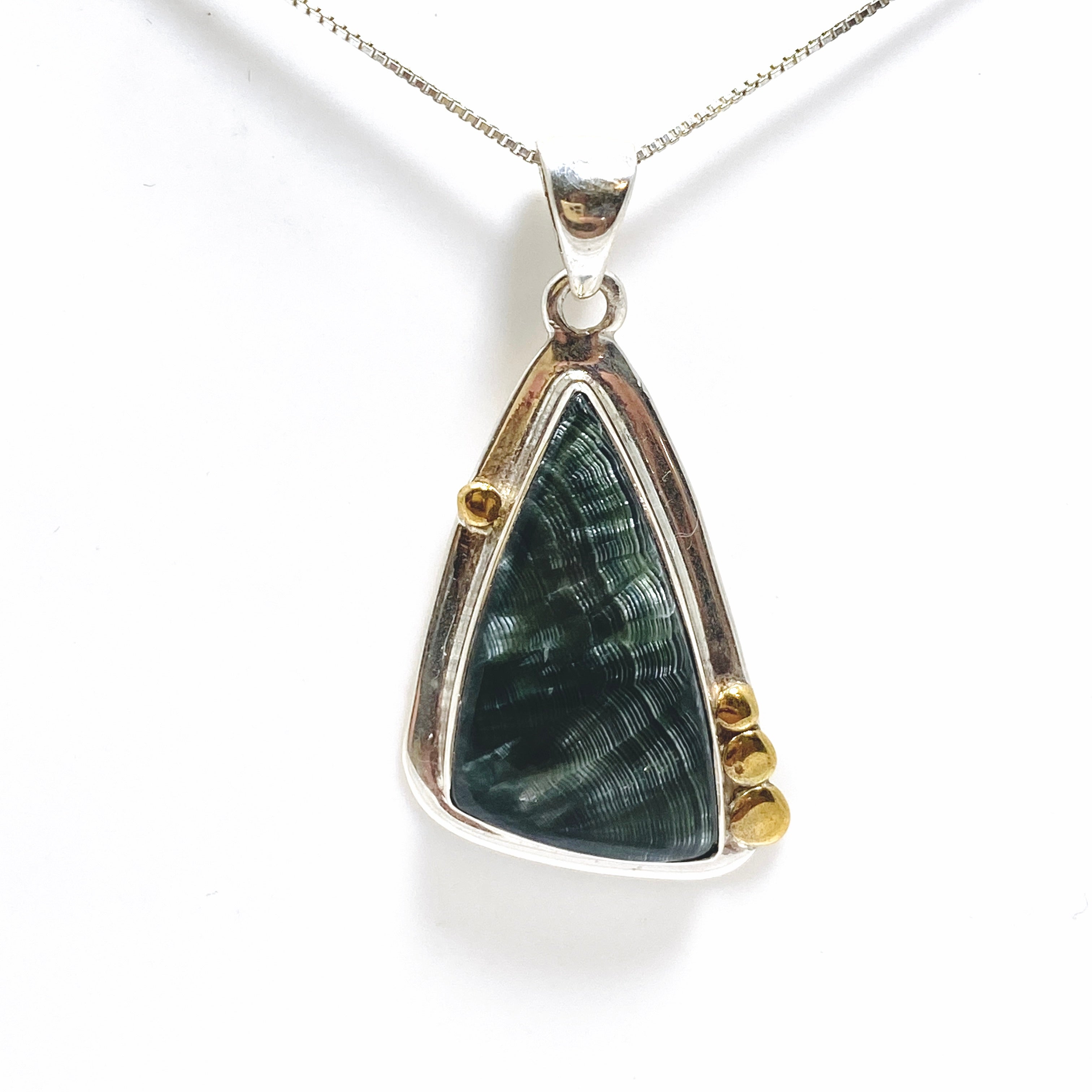 Seraphinite Freeform Cabochon Pendant - Handmade Silver Jewelry with Decorative Setting KPGJ4846 | Perfect for Spiritual Healing, Meditation & Unique Gift Giving