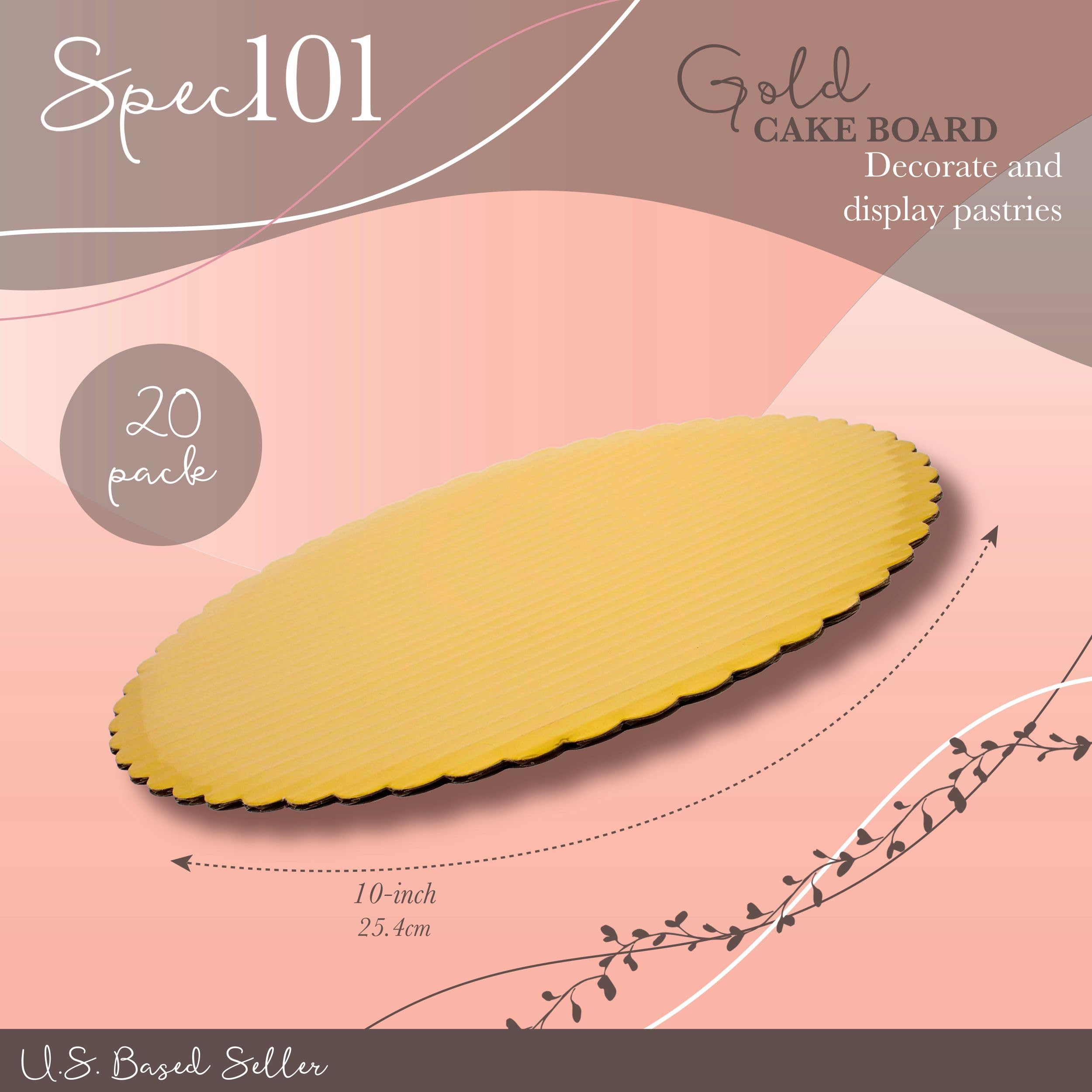 20-Pack 10 Inch Round Gold Cake Boards with Scalloped Foil Edge - Sturdy Cardboard Cake Drums for Professional Baking, Wedding Cakes, Birthday Parties & Dessert Displays