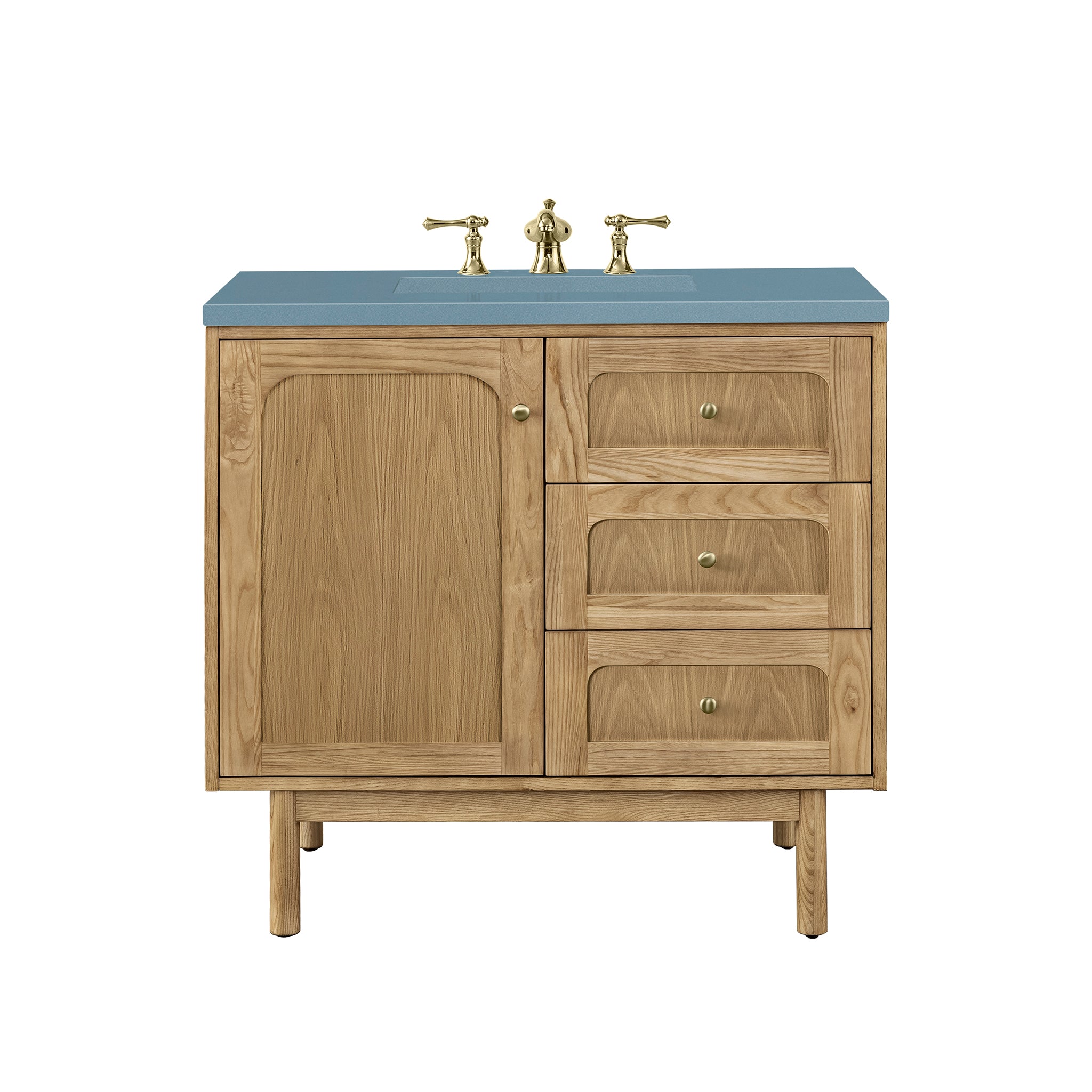 Laurent 36 Inch Single Bathroom Vanity with Light Natural Oak Finish & 3CM Cala Blue Stone Top - Perfect for Modern & Coastal Bathroom Designs