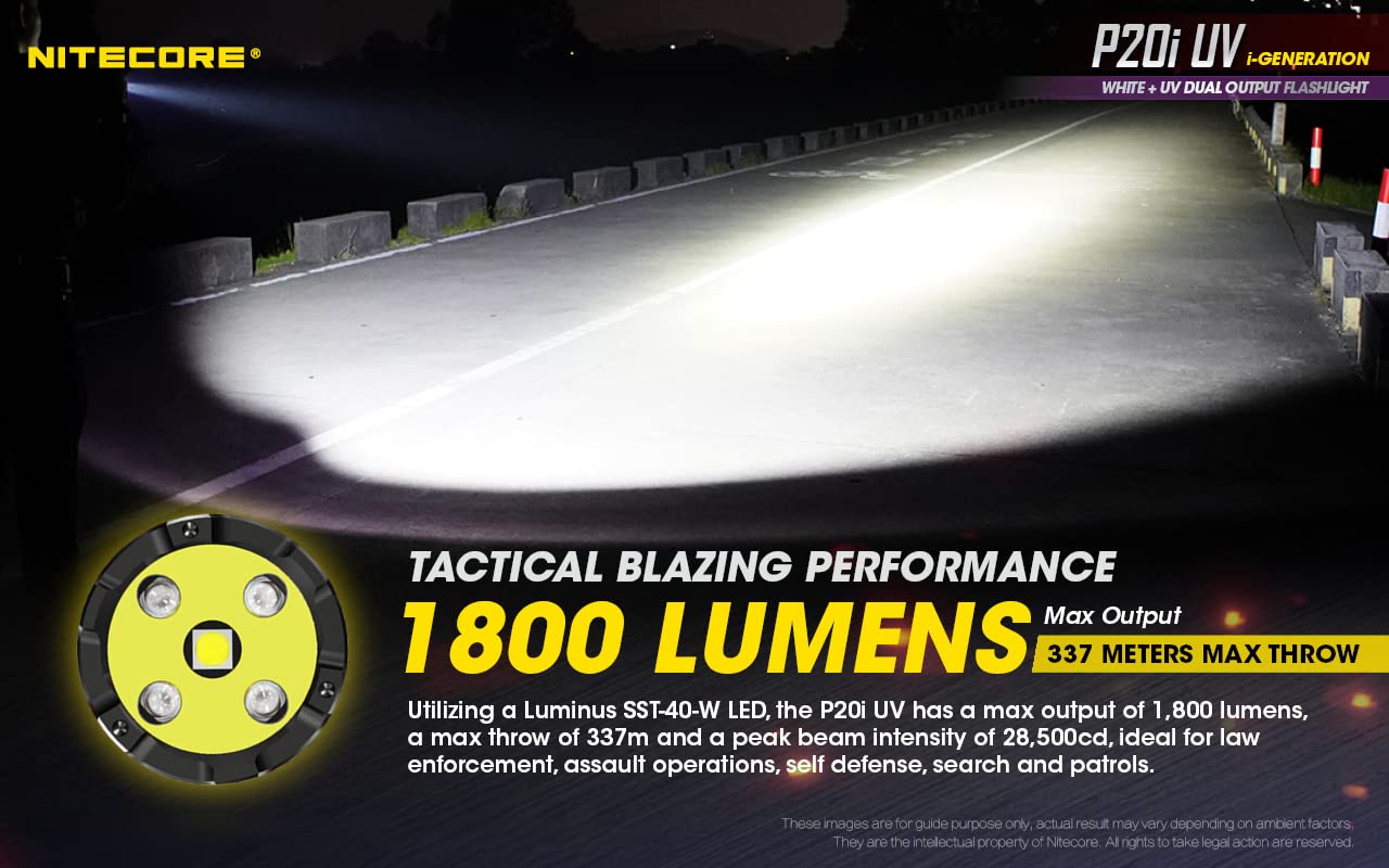 Nitecore P20i UV Tactical Flashlight - 1800 Lumens, USB-C Rechargeable with 2 Batteries & Organizer | UV Light for Security, Camping, Emergency & Outdoor Adventures
