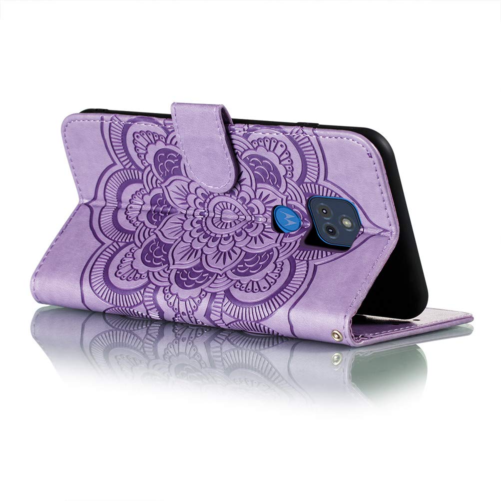 Premium Magnetic Wallet Case for Moto G Play 2021 - PU Leather Flip Cover with Stand & Embossed Mandala Design | Scratchproof Protective Phone Case (Purple) - Perfect for Work, Travel & Daily Use