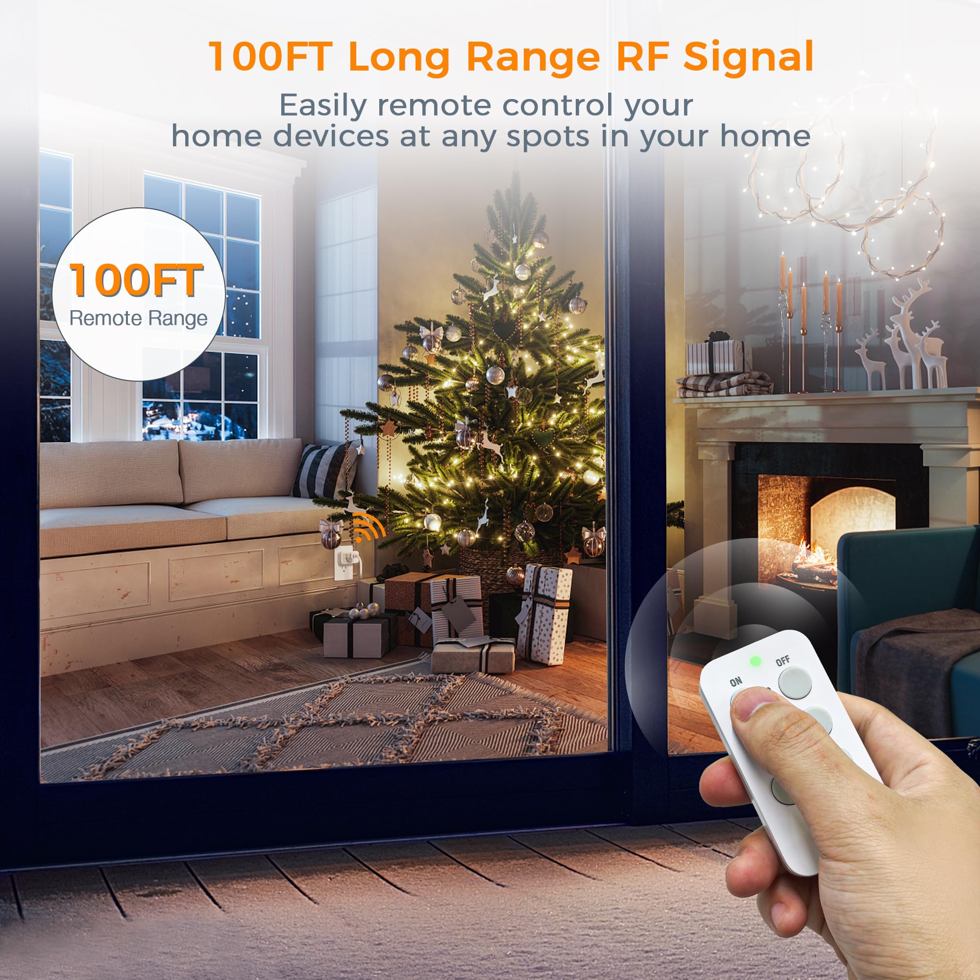 TESSAN Smart Remote Control Outlet - Wireless Light Switch for Indoor String Lights, Lamps & Small Appliances | 100ft Range | 1 Remote + 3 Outlets | Perfect for Bedroom, Living Room & Holiday Decorations