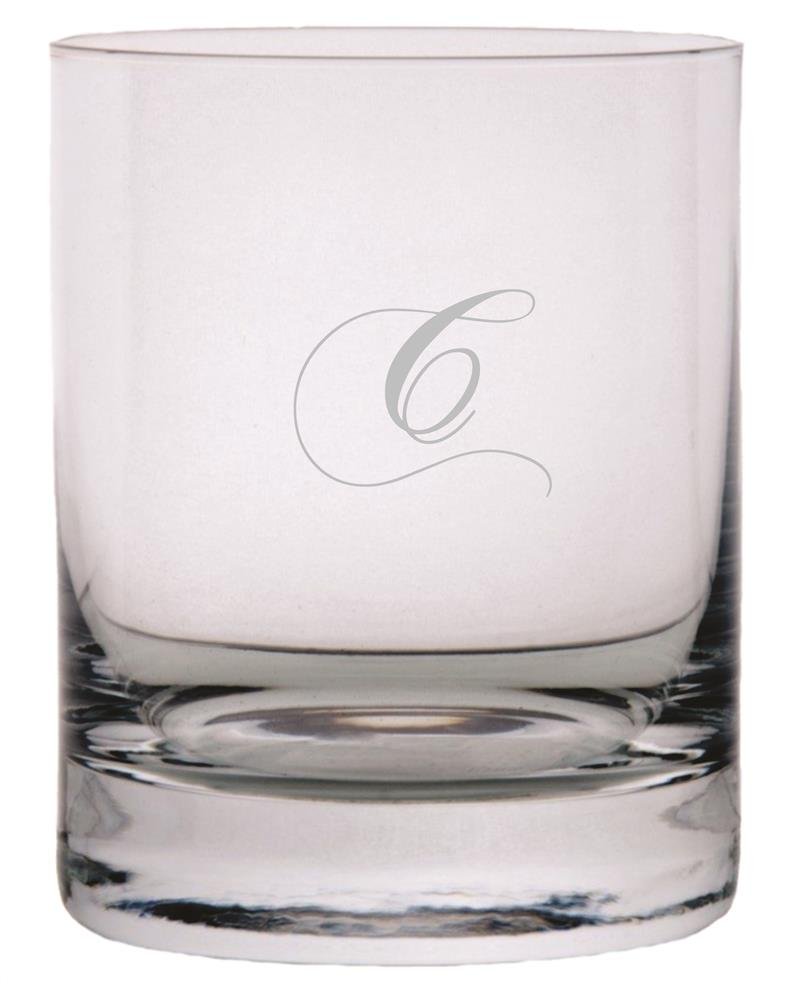 Chopin Script Etched C Monogram Crystal Rocks Glass - Perfect for Whiskey & Cocktails