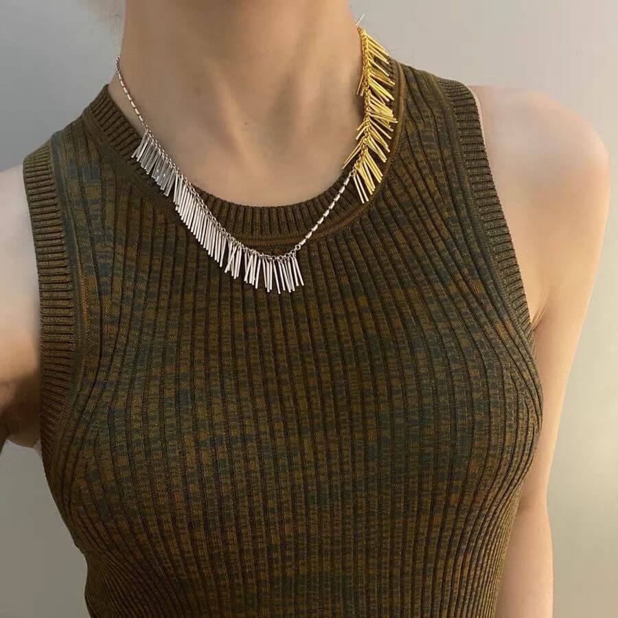Elegant Gold and Silver Statement Tassel Chain Necklace | Fashion Jewelry for Women | Perfect for Parties, Weddings & Date Nights | N3317